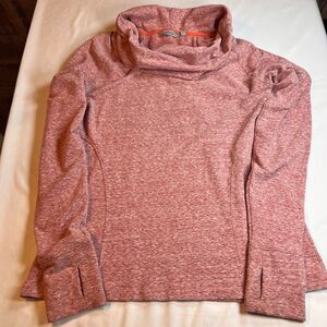 Athleta Red Pink Heather Funnel Neck Sweatshirt Stretch Top Thumbholes Women’s M